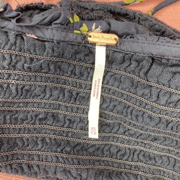 Free People Black Floral Cropped Ruched Should Tie Crop Tank - Picture 7 of 7